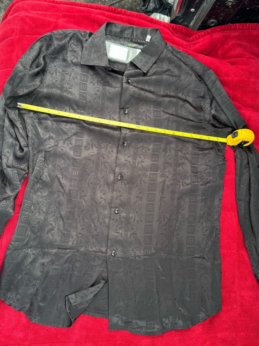 Men's Black Patterned Long-Sleeve Dress Shirt